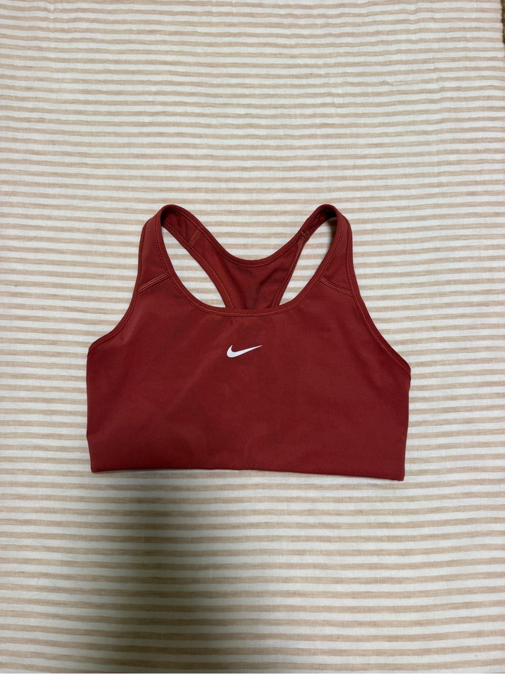 Nike Women's Deep Red Racerback Sports Bra with White Swoosh